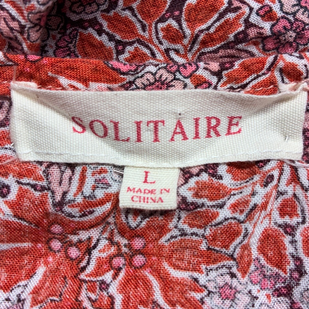 Solitaire Rust Orange Floral Peasant Blouse Balloon Sleeve Boho Top Size L Flaw - Picture 6 of 7